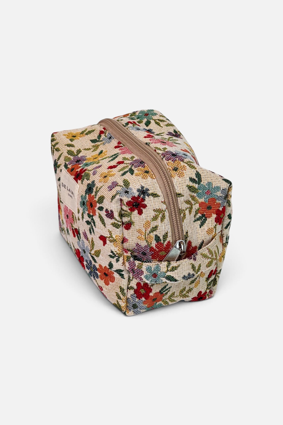 DE LA MUR Blum floral jacquard squared makeup bag, top view
