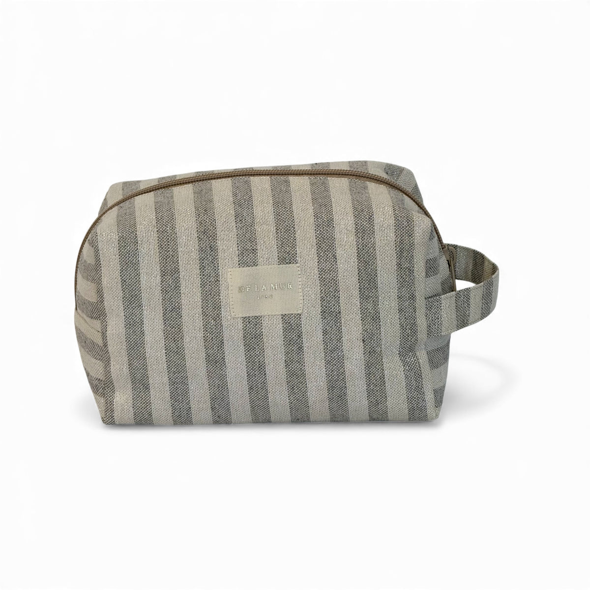 Striped Squared Makeup Bag – Ecru & Gray (Lugris)