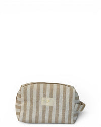 DE LA MUR Lumos striped makeup bag in ecru and mustard, front view