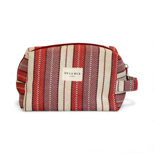 Striped Jacquard Squared Makeup Bag - Burgundy & Lilac (Make)