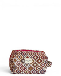DE LA MUR Onda squared makeup bag in geometric jacquard with pink zip, front view