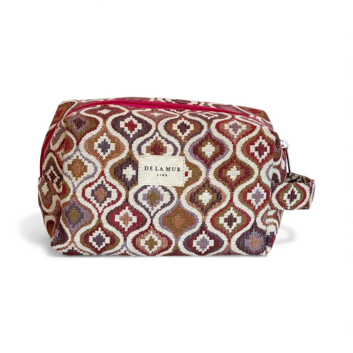 Geometric Jacquard Squared Makeup Bag – Terracotta & Lilac (Onda)