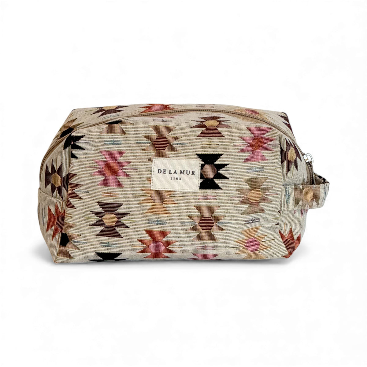 Geometric Jacquard Squared Makeup Bag – Pink & Orange (Royal)