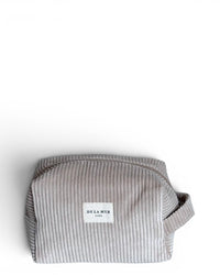 DE LA MUR corduroy squared makeup bag in beige, front view with Line label