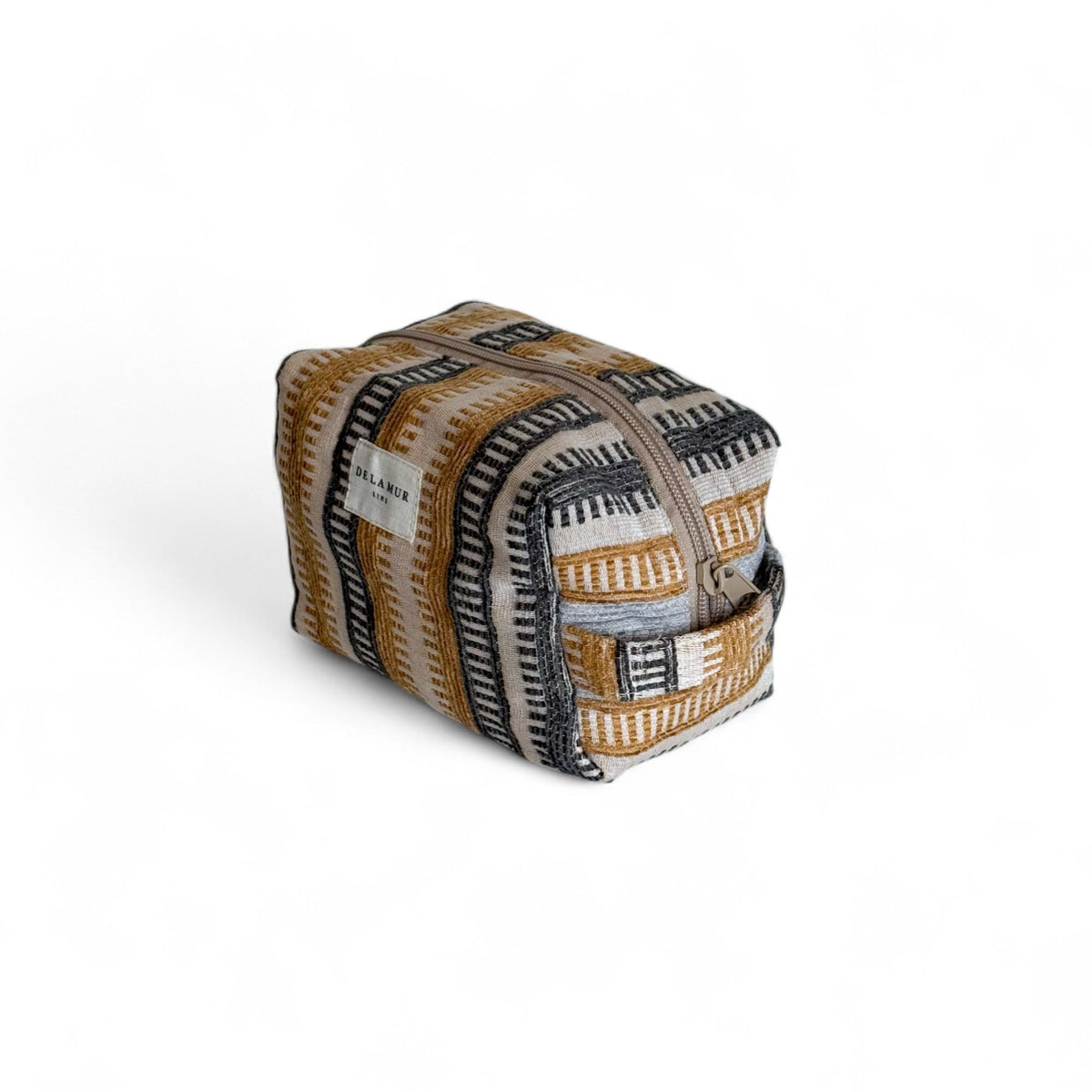DE LA MUR Tron striped jacquard squared pouch, three-quarter view with side handle