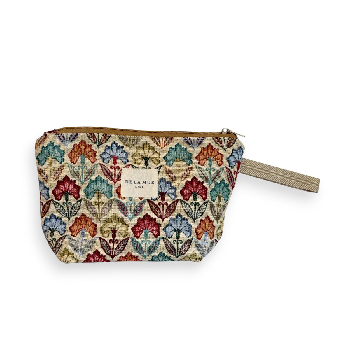Floral Jacquard Large Makeup Bag – Beige & Multicolor (Flora)