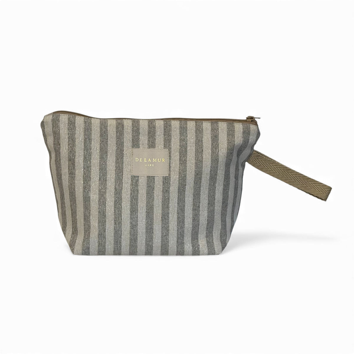 Striped Large Makeup Bag – Beige & Ecru (Lugris)