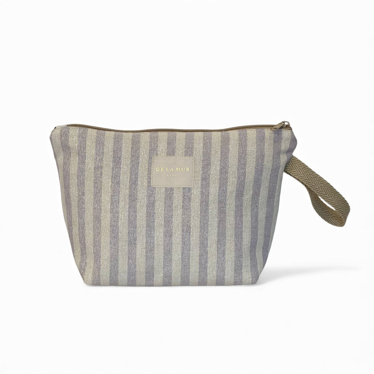 Striped Large Makeup Bag – Lilac & Gold (Lulil)