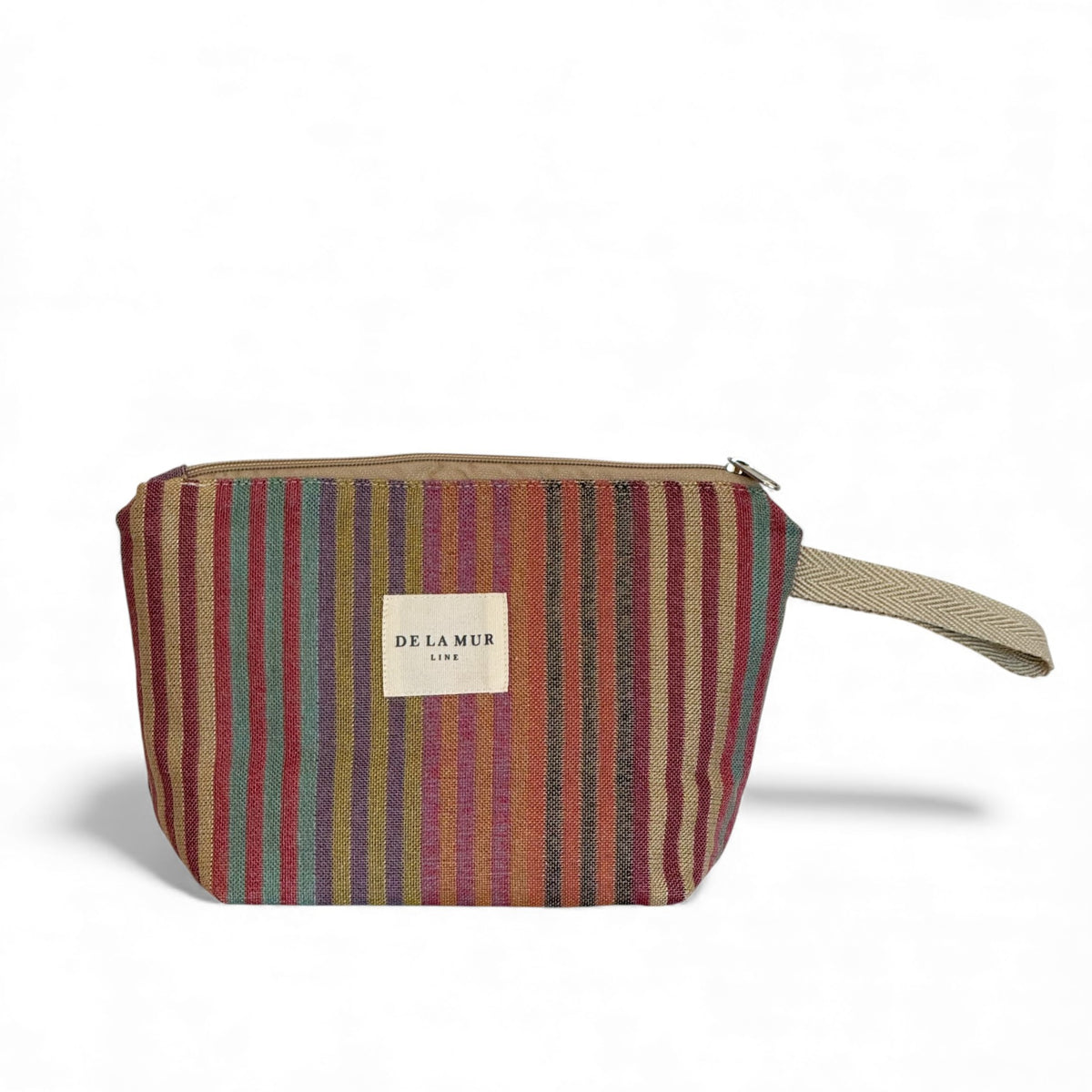 Striped Jacquard Large Makeup Bag – Beige & Multicolor (Maria)