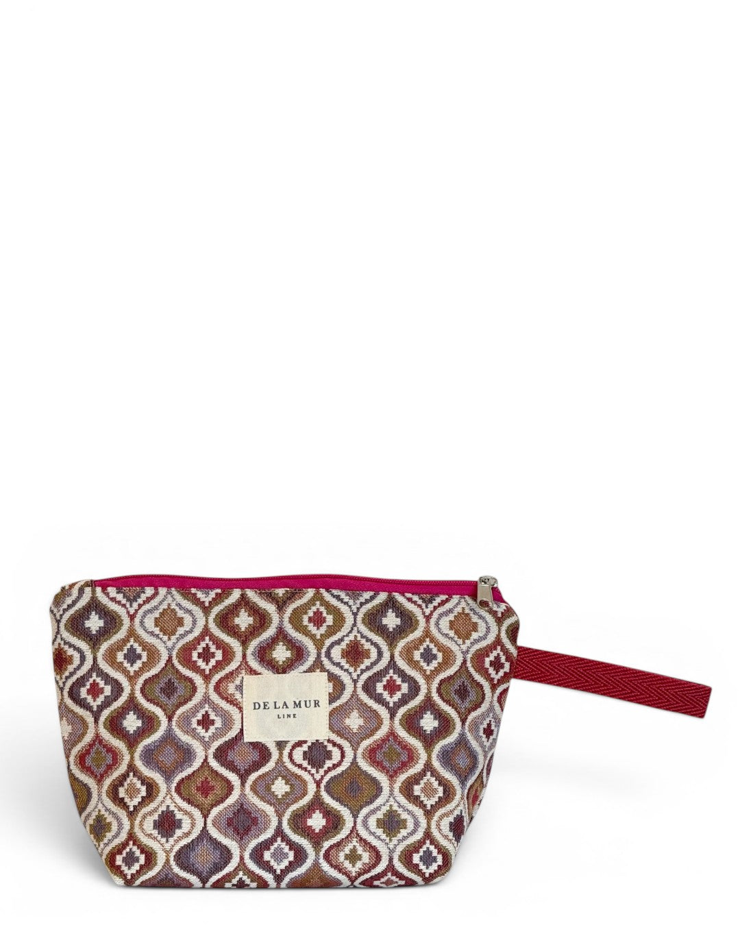 DE LA MUR Onda large makeup bag in pink and lilac ogee jacquard, front view