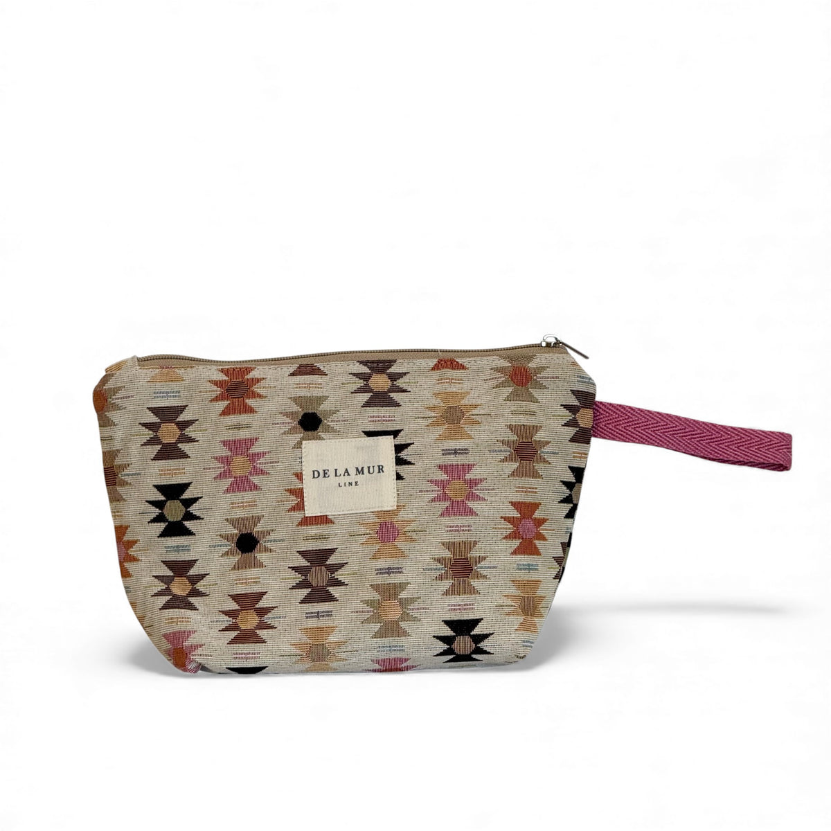 Geometric Jacquard Large Makeup Bag – Pink & Orange (Royal)
