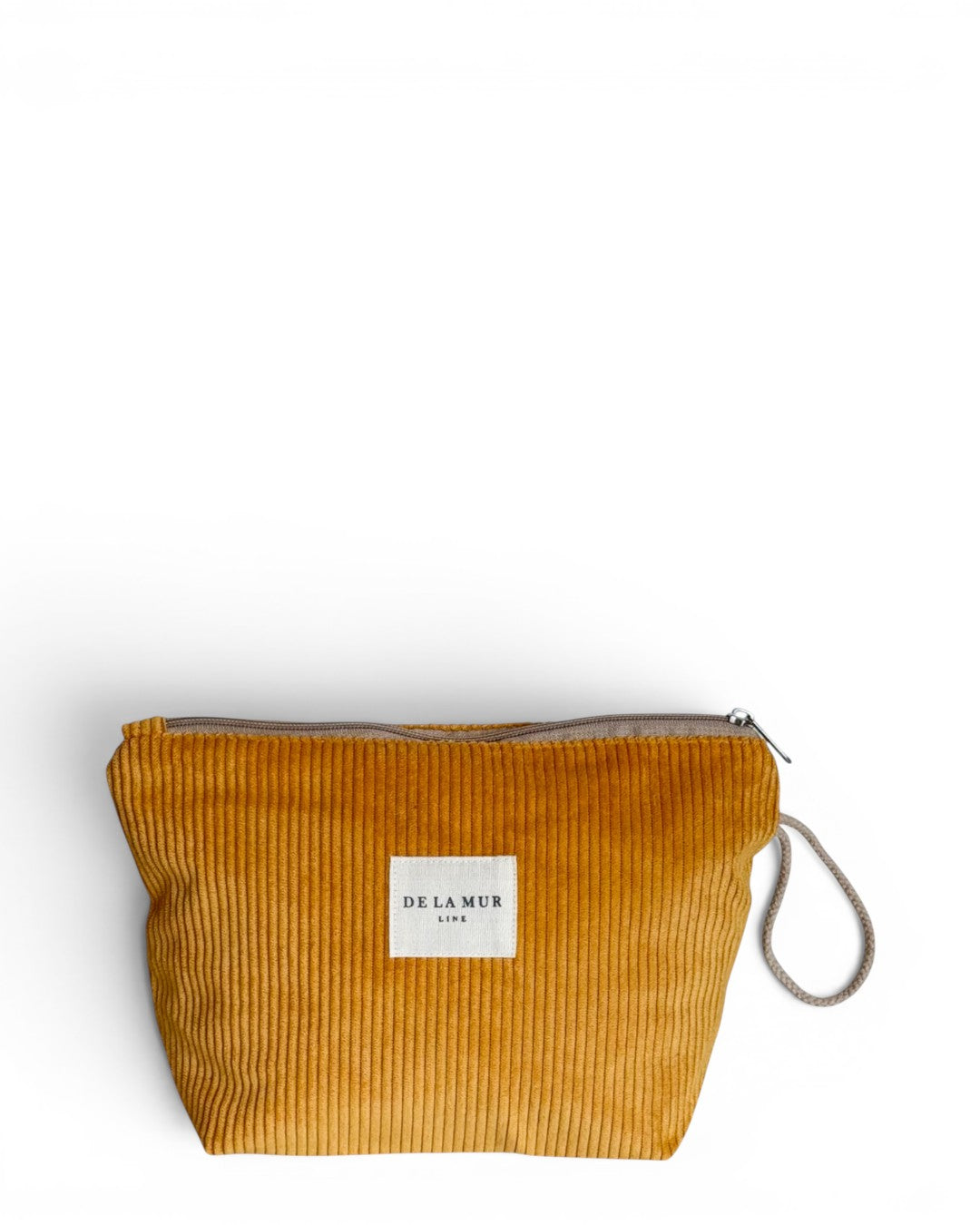 DE LA MUR Taz corduroy large makeup bag in mustard yellow, front view