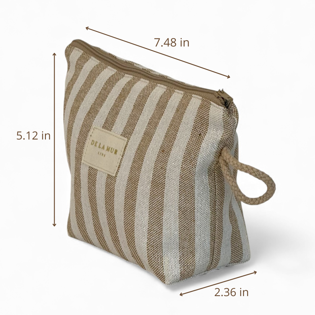 DE LA MUR Lumos makeup bag dimensions diagram in inches, 7.48 x 5.12 x 2.36