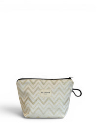 DE LA MUR zigzag small makeup bag in brown and gold, front view