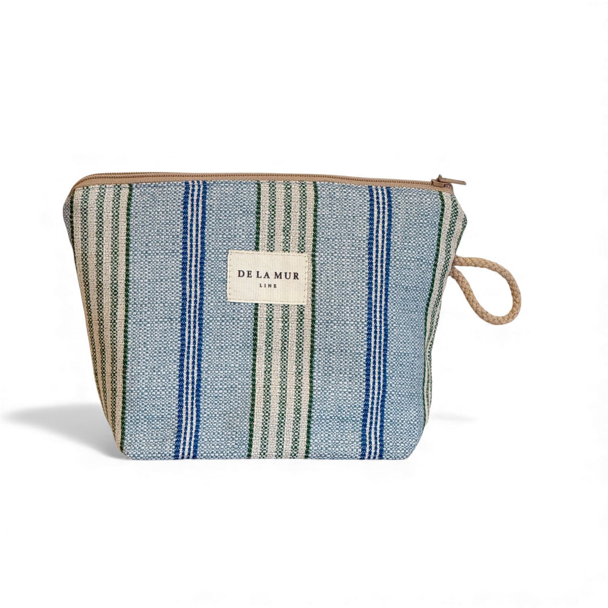 Striped Jacquard Small Makeup Bag – Beige & Blue (Cata)