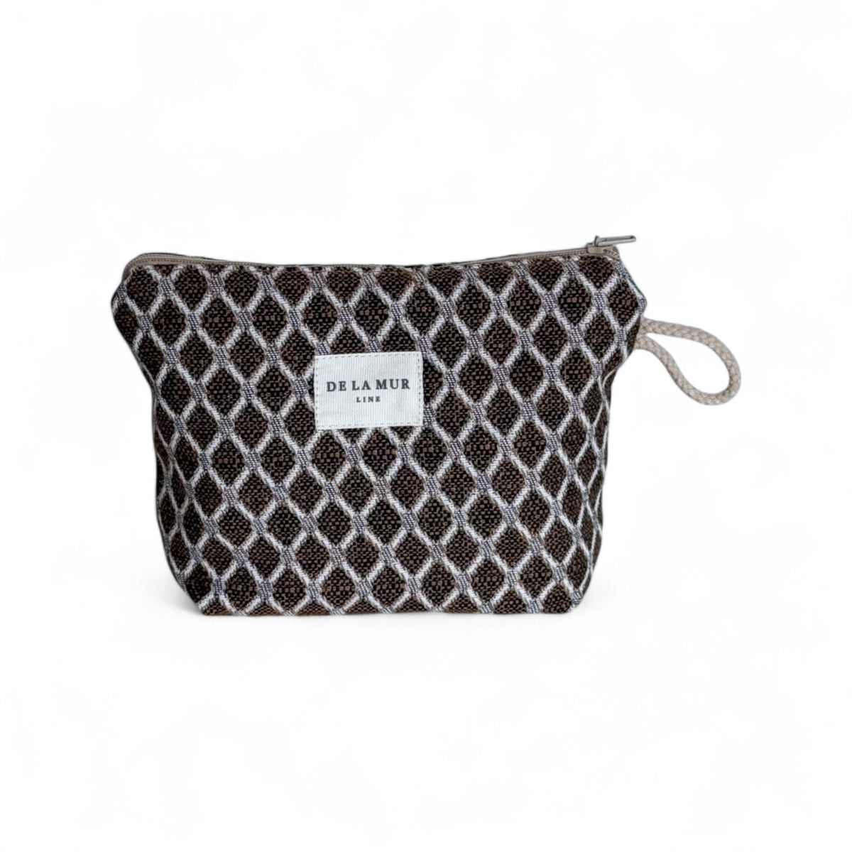 Geometric Jacquard Small Makeup Bag – Brown & Gray (Cobre)