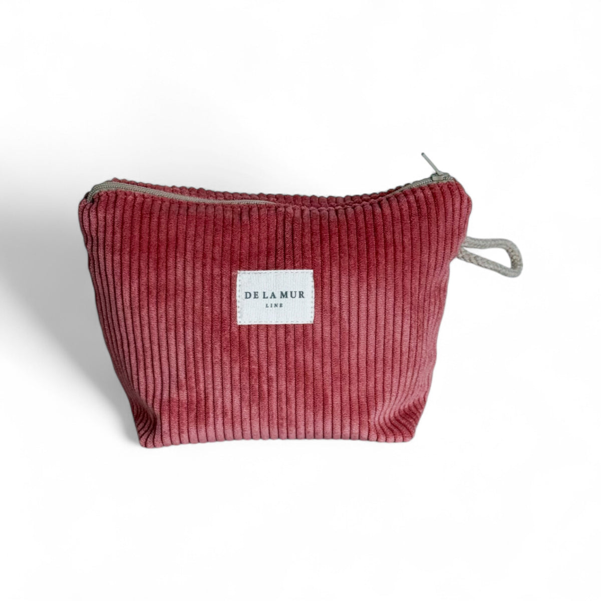 Corduroy Small Makeup Bag – Beige & Coral (Coral)