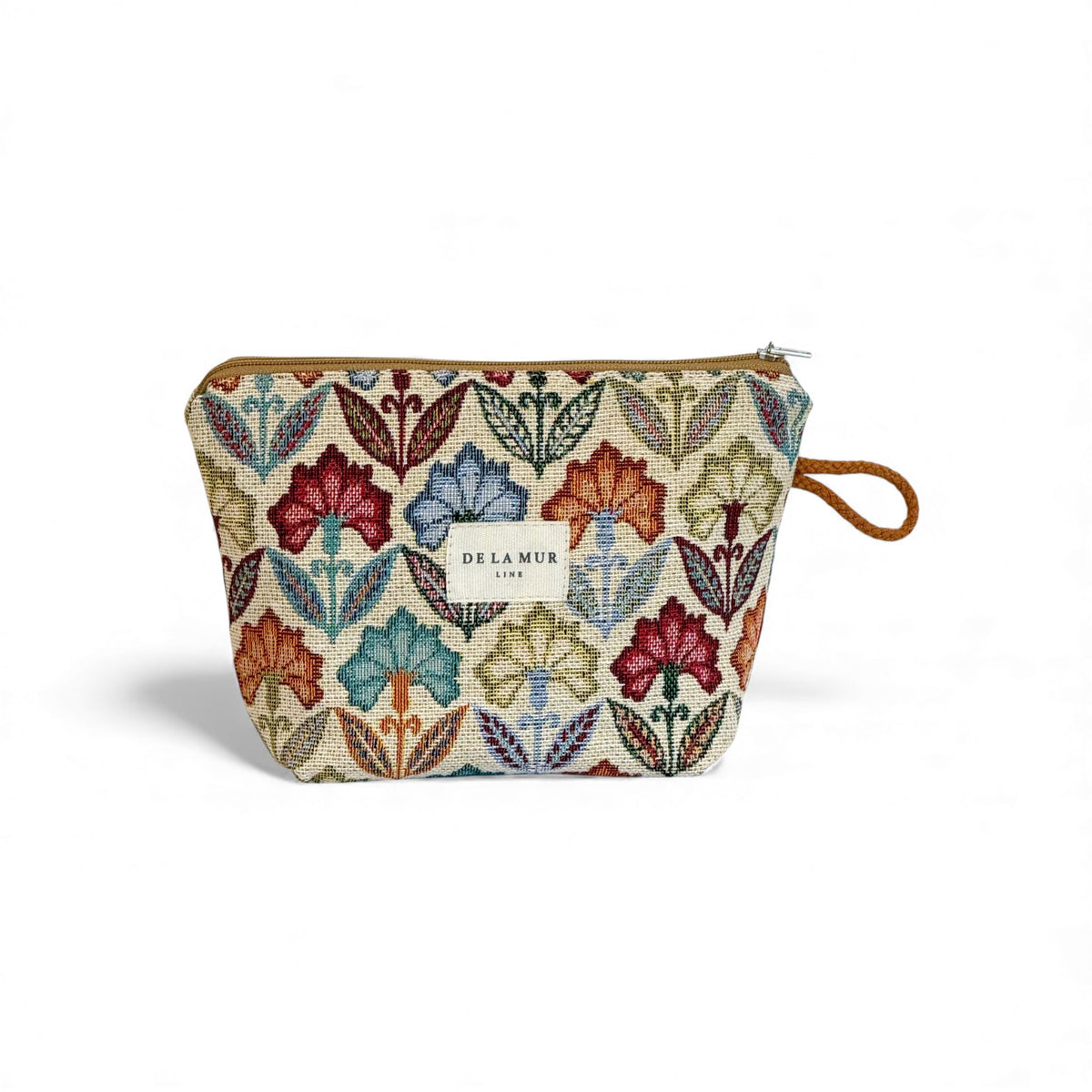 Floral Jacquard Small Makeup Bag – Beige & Multicolor (Flora)