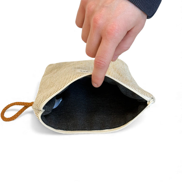 Striped Jacquard Small Makeup Bag – Olive & Cream (Foz)