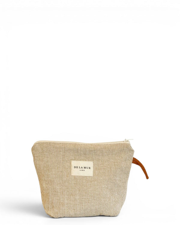 Striped Jacquard Small Makeup Bag – Olive & Cream (Foz)