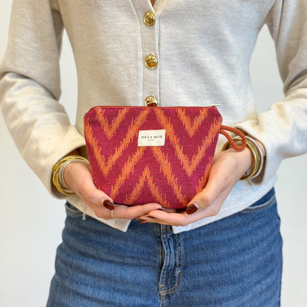 Zigzag Jacquard Small Makeup Bag – Pink & Orange (Fuego)