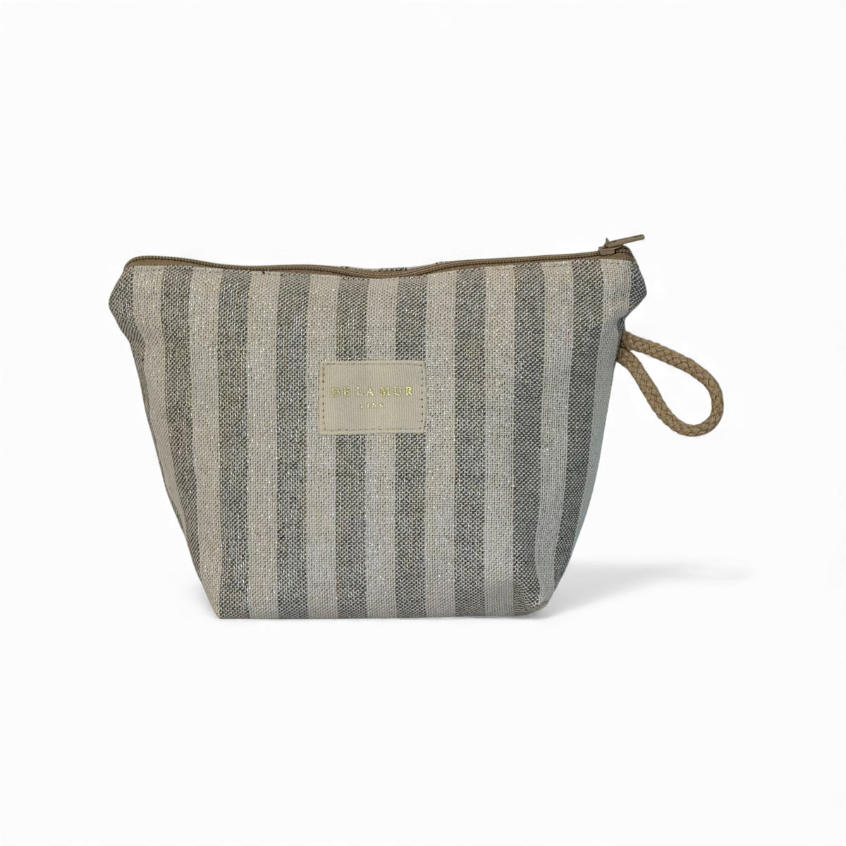 Striped Small Makeup Bag – Beige & Lilac (Lugris)