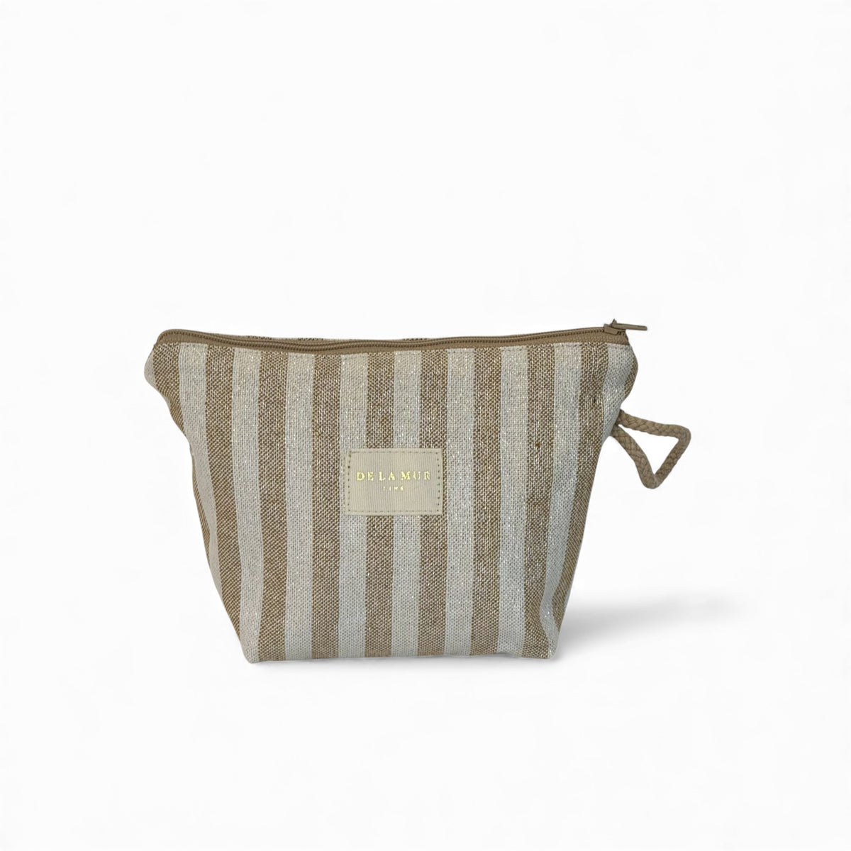 Striped Small Makeup Bag – Beige & Gold (Lumos)