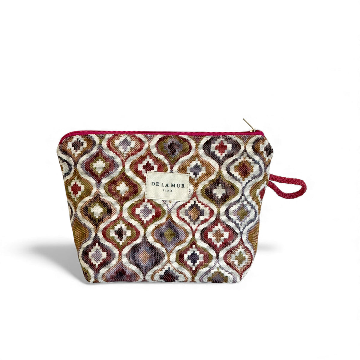 Geometric Jacquard Small Makeup Bag – Terracotta & Lilac (Onda)