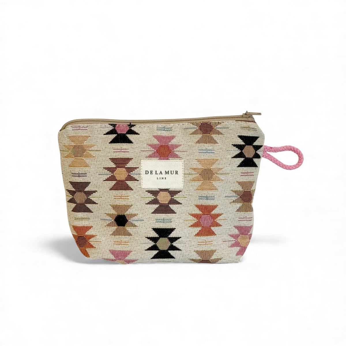 Geometric Jacquard Small Makeup Bag – Pink & Orange (Royal)