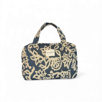 DE LA MUR Akay extra large floral jacquard bag in off-white and blue, front view