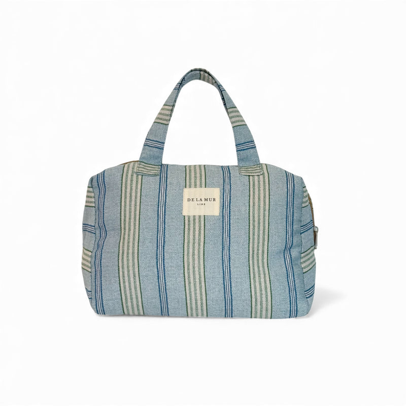 DE LA MUR Cata extra large striped jacquard bag in blue and green, front view