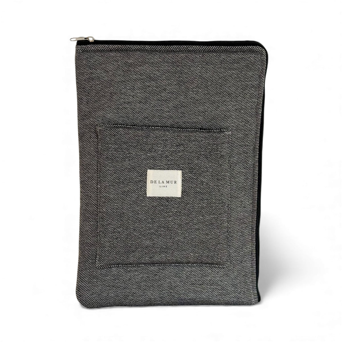 DE LA MUR Sinay jacquard padded laptop bag in black and gray, front view