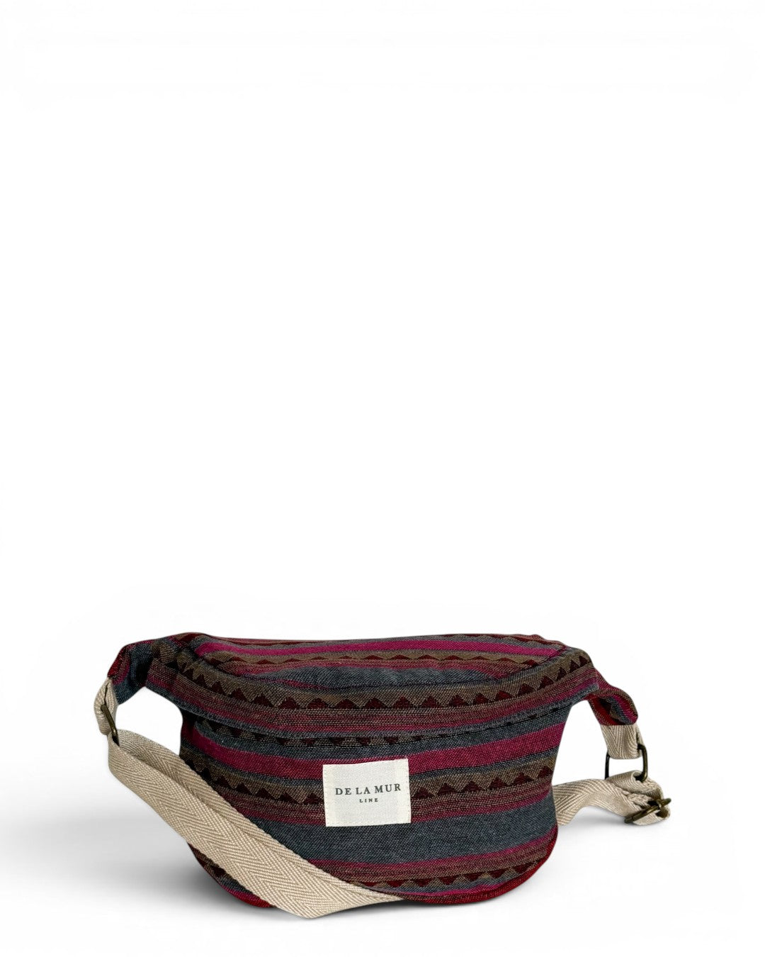 DE LA MUR Aura jacquard fanny pack in striped multicolor, front view with strap