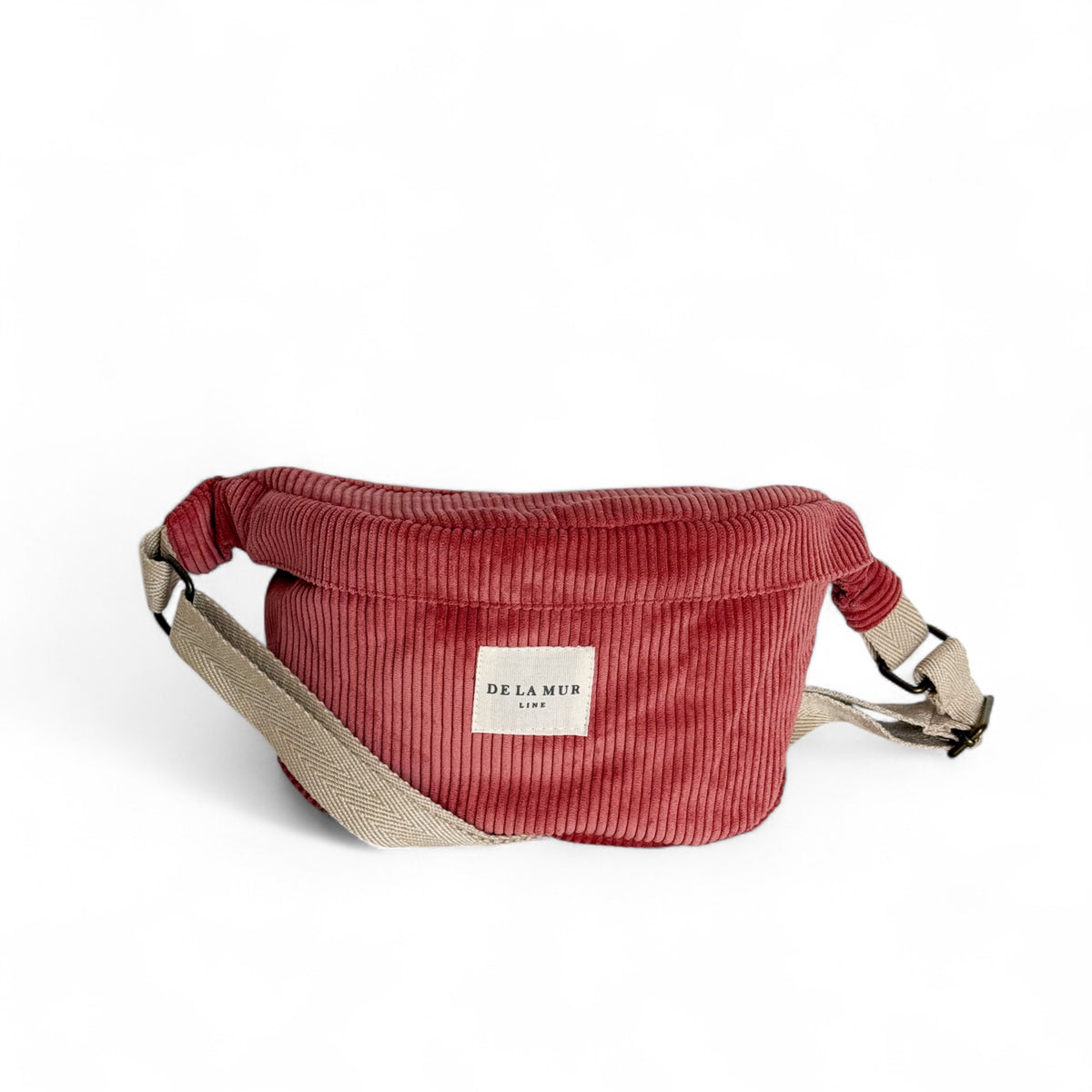 Herringbone Corduroy Fanny Pack – Beige & Coral (Coral)