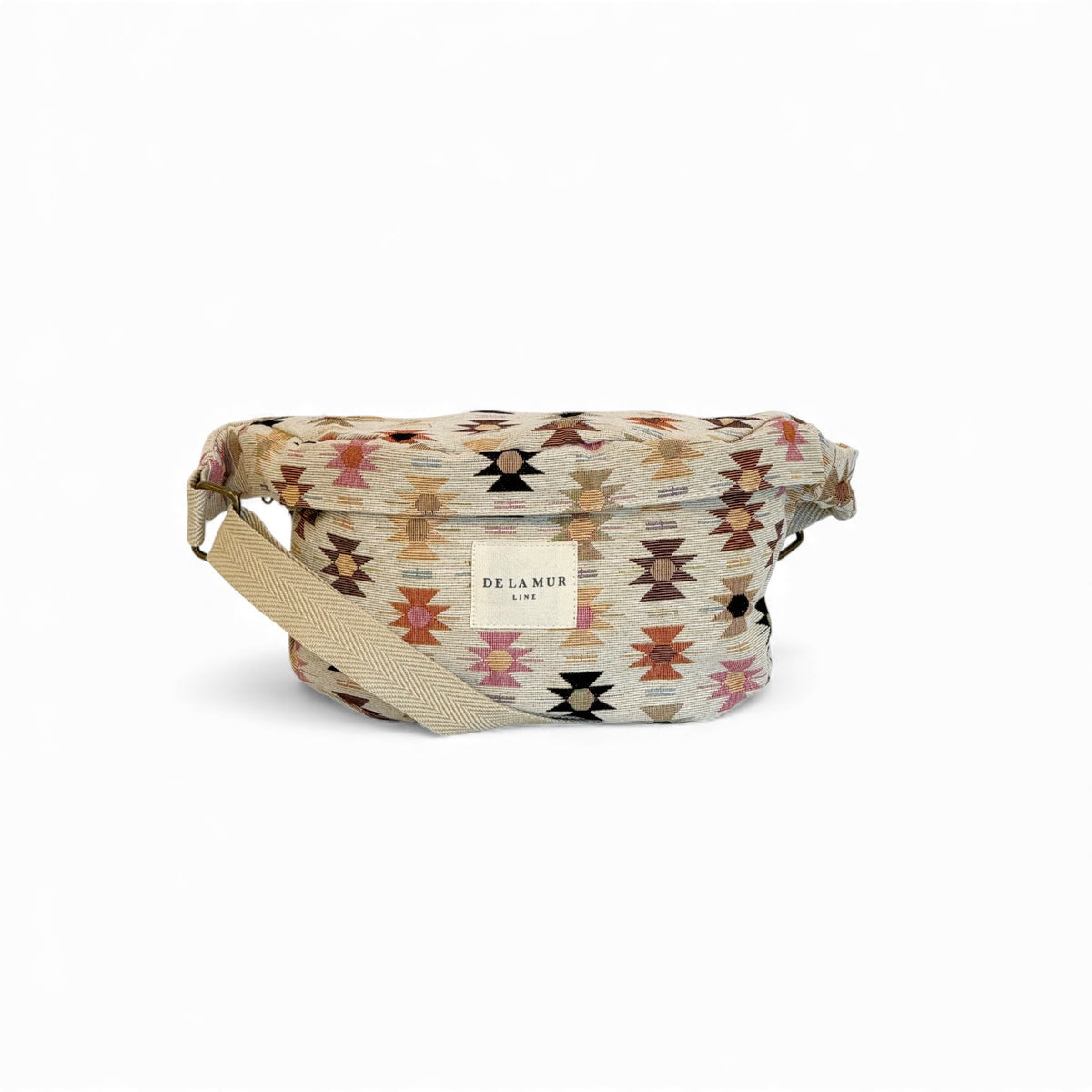 Geometric Jacquard Fanny Pack – Beige & Pink (Royal)