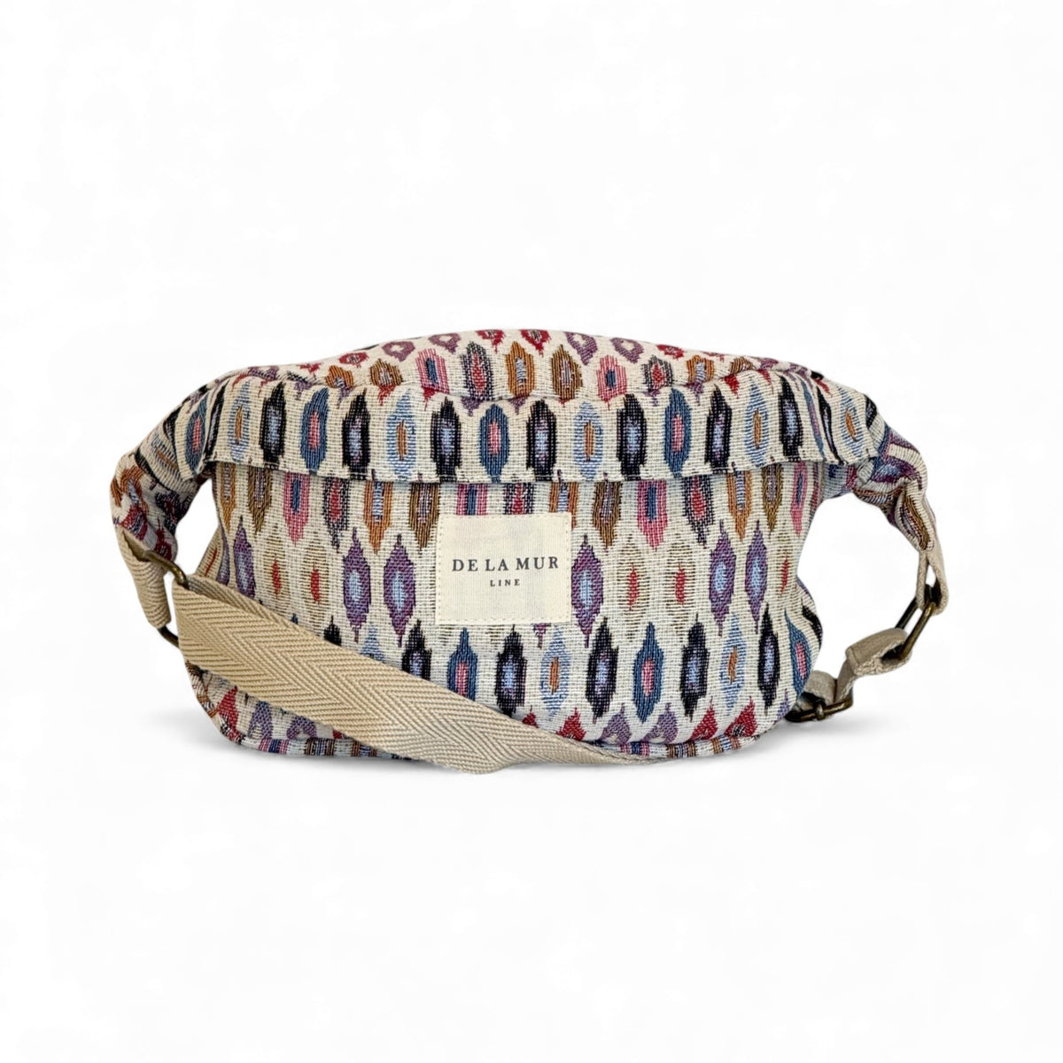 Geometric Jacquard Fanny Pack – Beige & Pink (Urban)