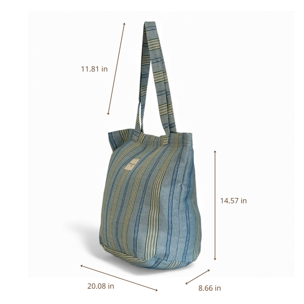 Striped Jacquard Large Zippered Bag – Blue & Green (Cata)