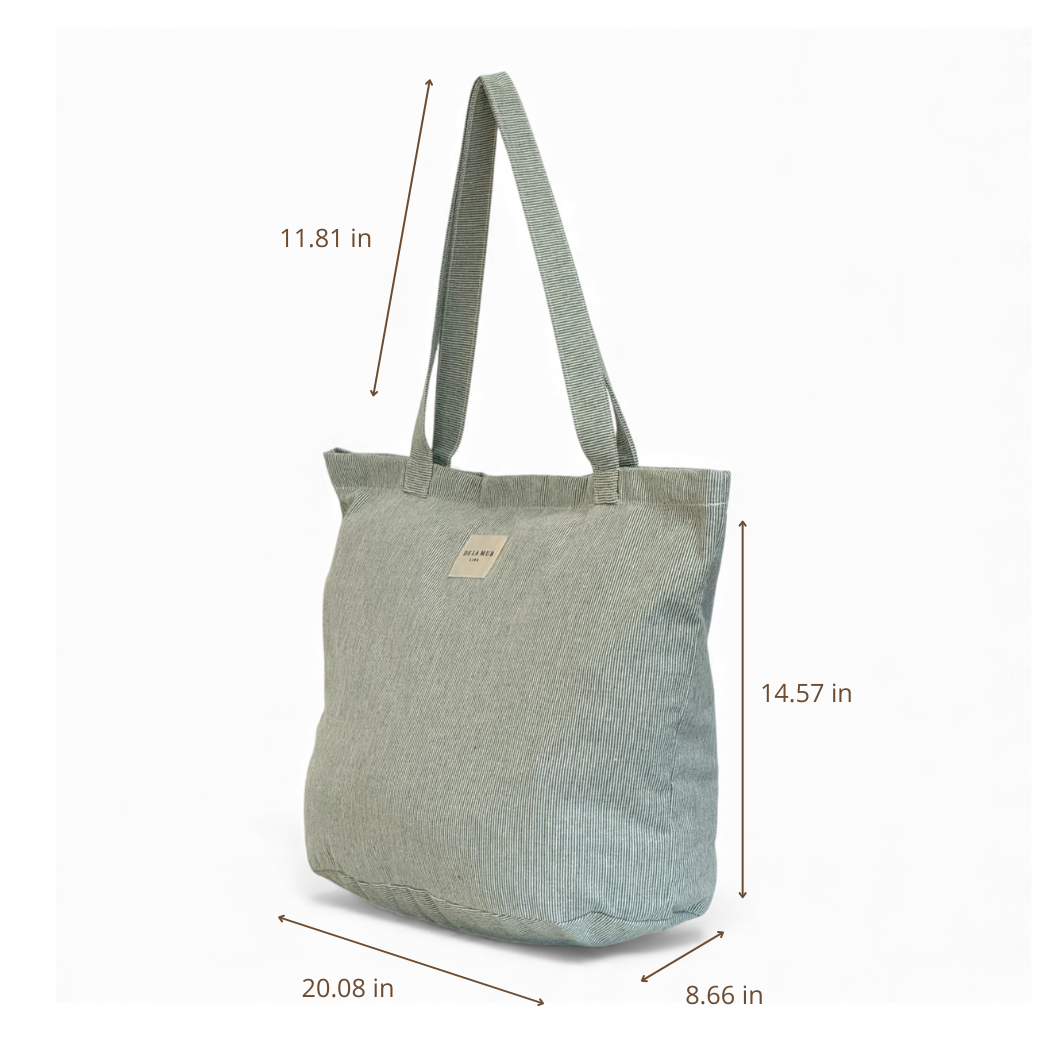 DE LA MUR Teo striped tote bag dimensions diagram in inches