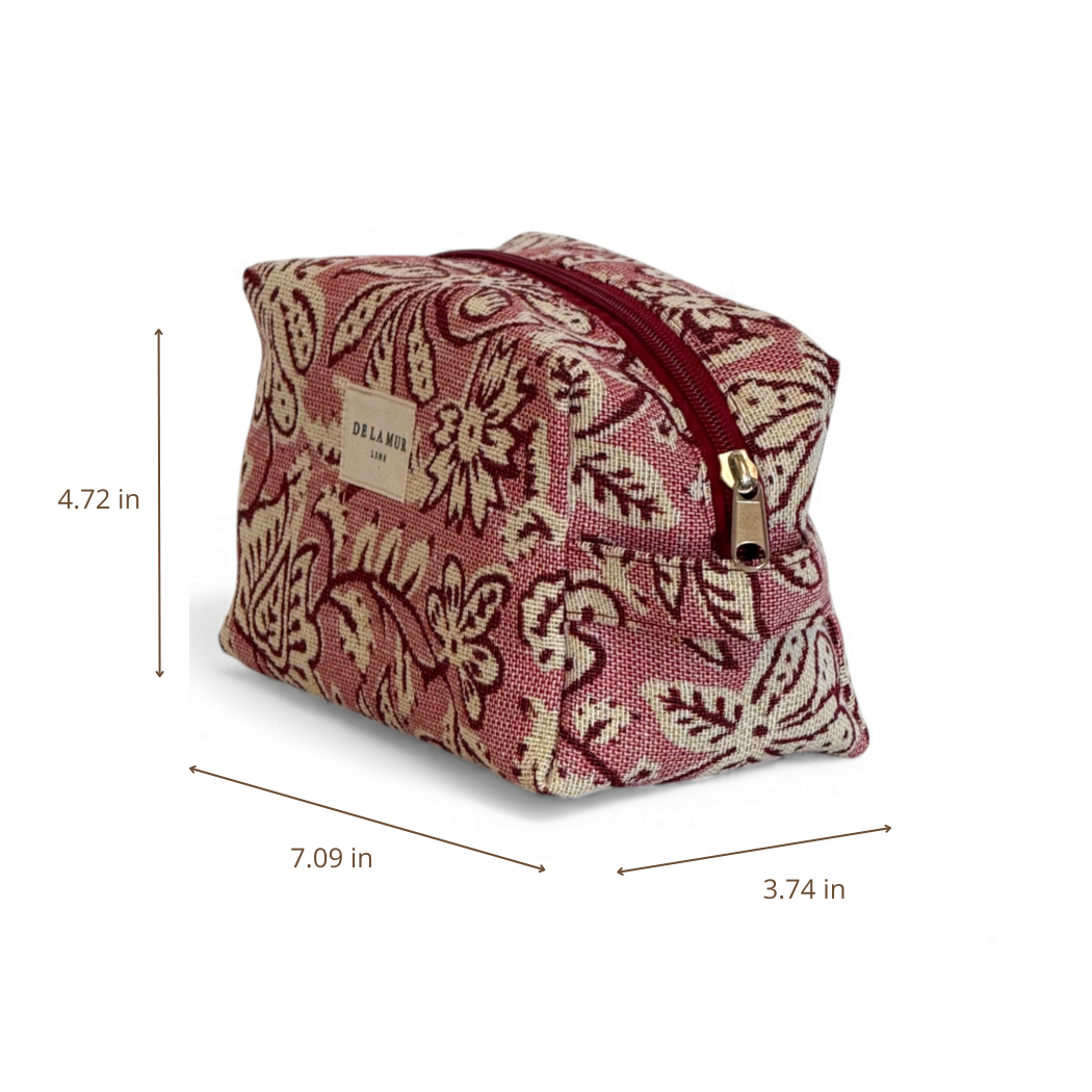 DE LA MUR floral makeup bag dimensions diagram in inches