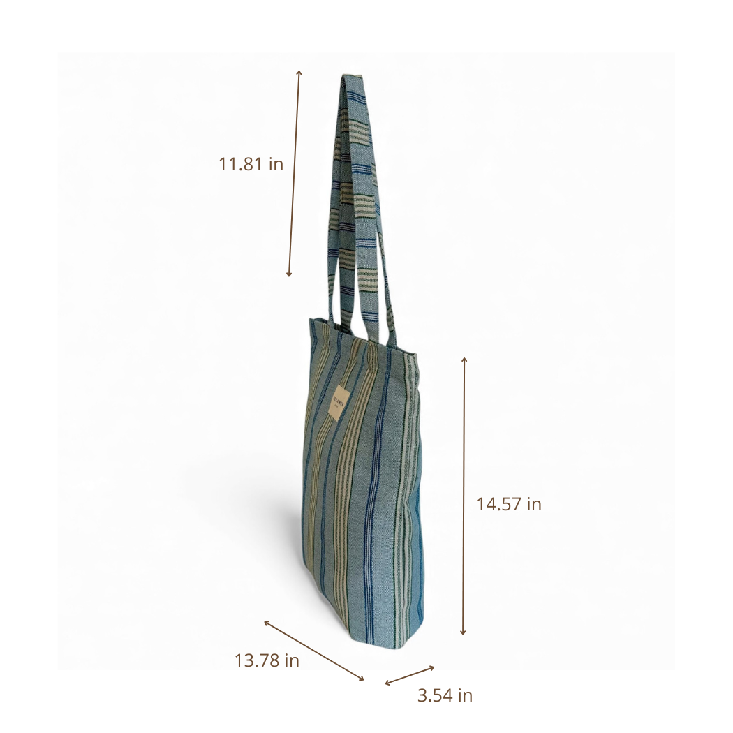 DE LA MUR striped zippered bag dimensions diagram in inches