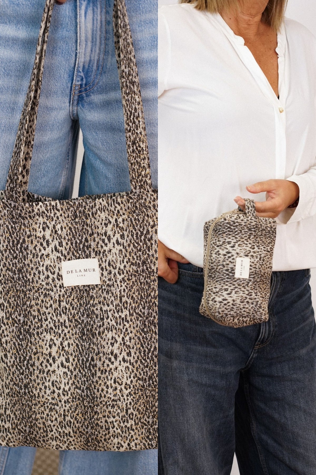Leopard Jacquard Medium Tote Bag & Makeup Bag Gift Set – Beige & Black (Leo)